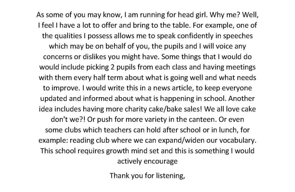 how to write a head girl speech
